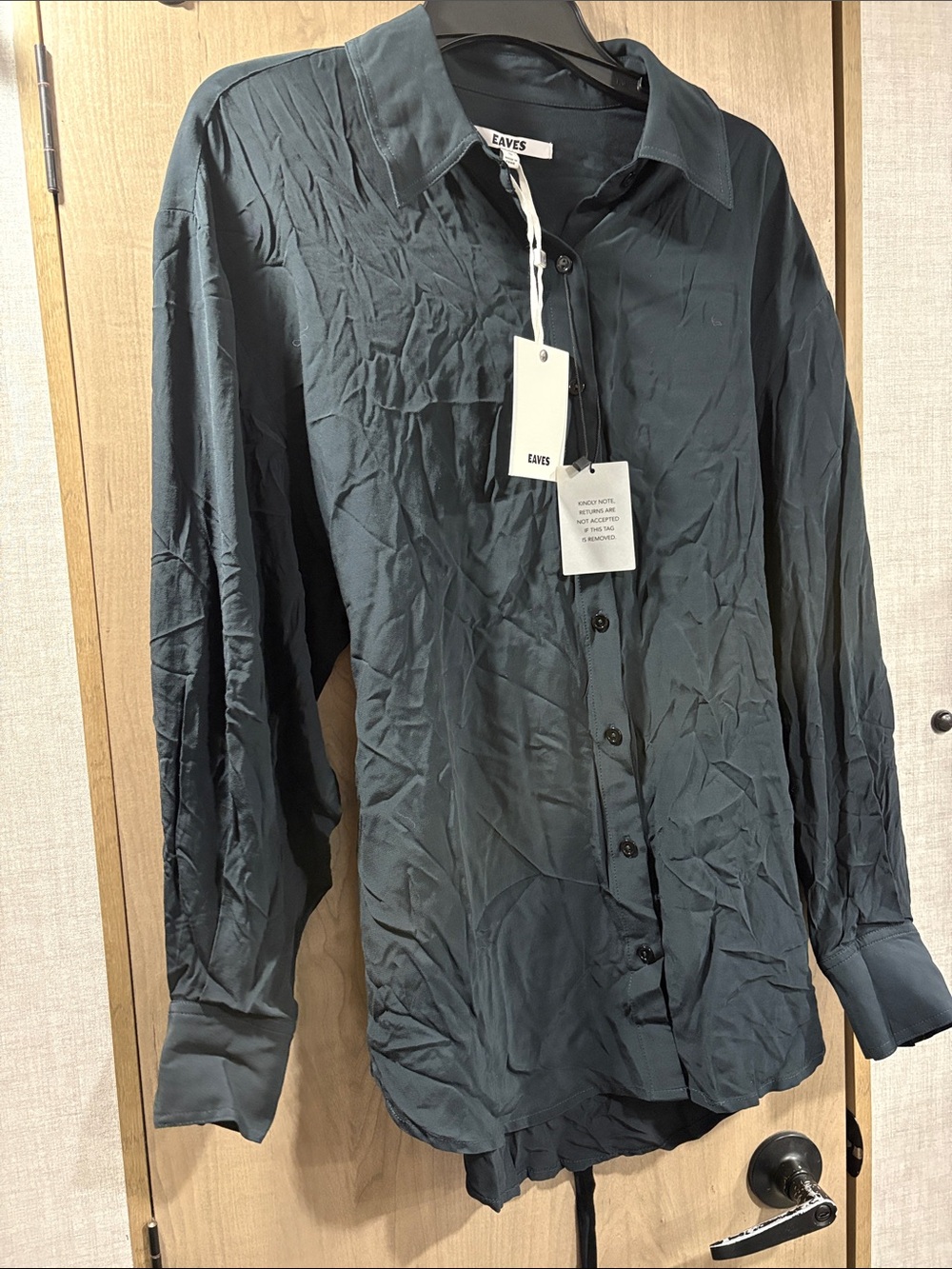 EAVES Women's Dark Teal Button-Front Shirt